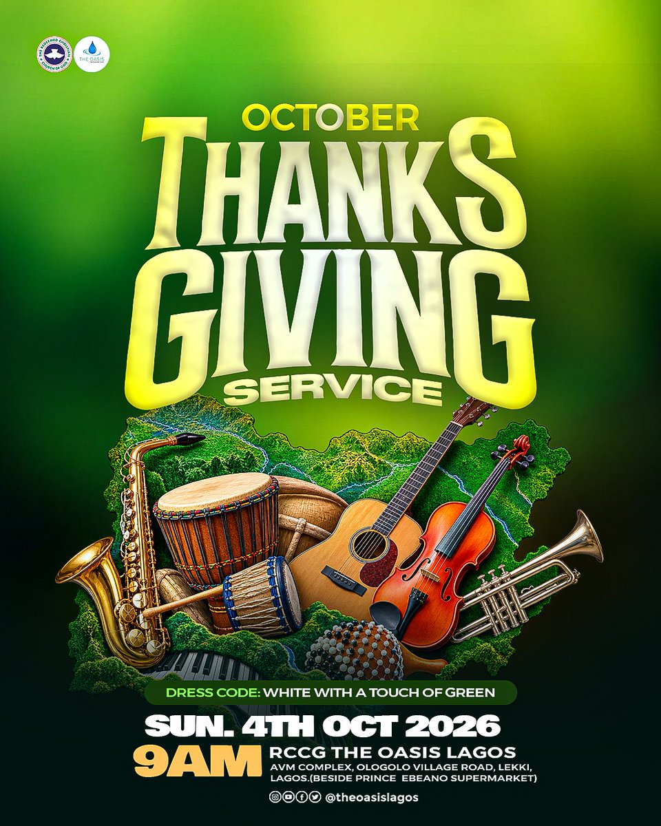 theoasislagos's tweet photo. We are so thankful for how far the Lord has brought us in 2026, and this Sunday we be gathering to give God thanks!💃

We’ll be streaming live across all platforms: YouTube, Instagram, and Mixlr.

Come ready to be filled, and bring someone along.

#TheOasisLagos #thanksgiving https://t.co/cIX8DB2uaP