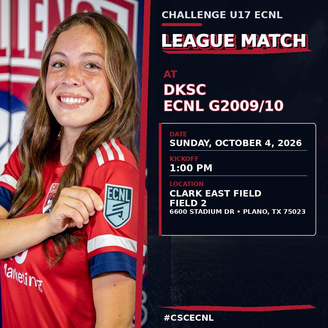 ChallengeU17NL's tweet photo. On the road to Dallas this weekend!
Challenge U17 ECNL is ready for two big matchups:
📍 Saturday at Sting Black
⏰ 3:00 PM | Coppell, Texas
📍 Sunday at DKSC
⏰ 1:00 PM | Plano, Texas
Locked in and ready to compete. ❤️💙
#CSCECNL #ChallengeSoccer #ECNL #ChallengeFamily https://t.co/ZNmx8Kpcrv