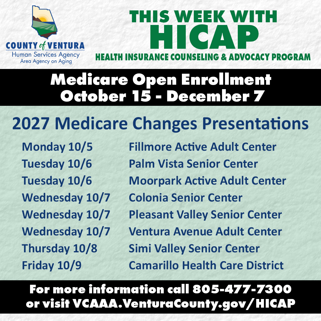 VCAAAging's tweet photo. Medicare Changes presentations are starting Monday. Pre-register now and hear from HICAP counselors ahead of Open Enrollment.

🔗: https://t.co/6mvxY8s4Ao https://t.co/FBcRchZswq