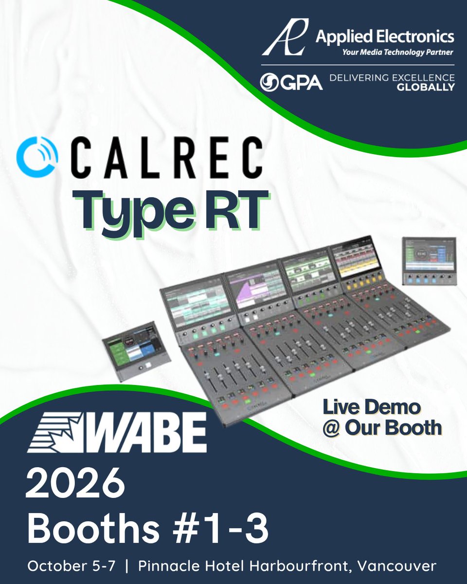 Applied_tweets's tweet photo. 🎧 Looking for a closer look at broadcast audio? Stop by and let’s talk audio. 🎚️
#WABE2026 #Calrec #TypeR #AppliedElectronics #BroadcastAudio #ProAudio #BroadcastTechnology #AVTech https://t.co/kFl77VZKrw