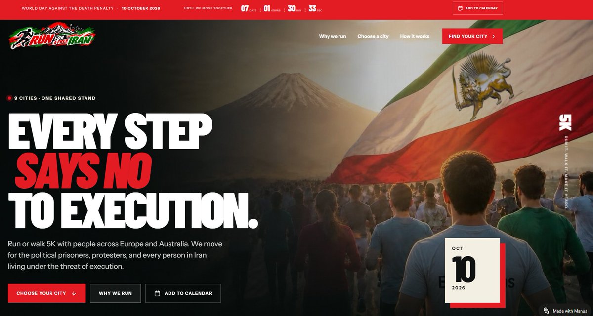 Simareporters's tweet photo. 10 Oct 2026 | World Day Against the Death Penalty Join our global 5K Charity Walk &amp; Run in 10 cities! Walk. Run. Raise your voice: No to executions in Iran. Save your  #StopExecutionsInIran #NoToDeathPenalty #RunForFreeIran https://t.co/Rn1Cs5tuUx