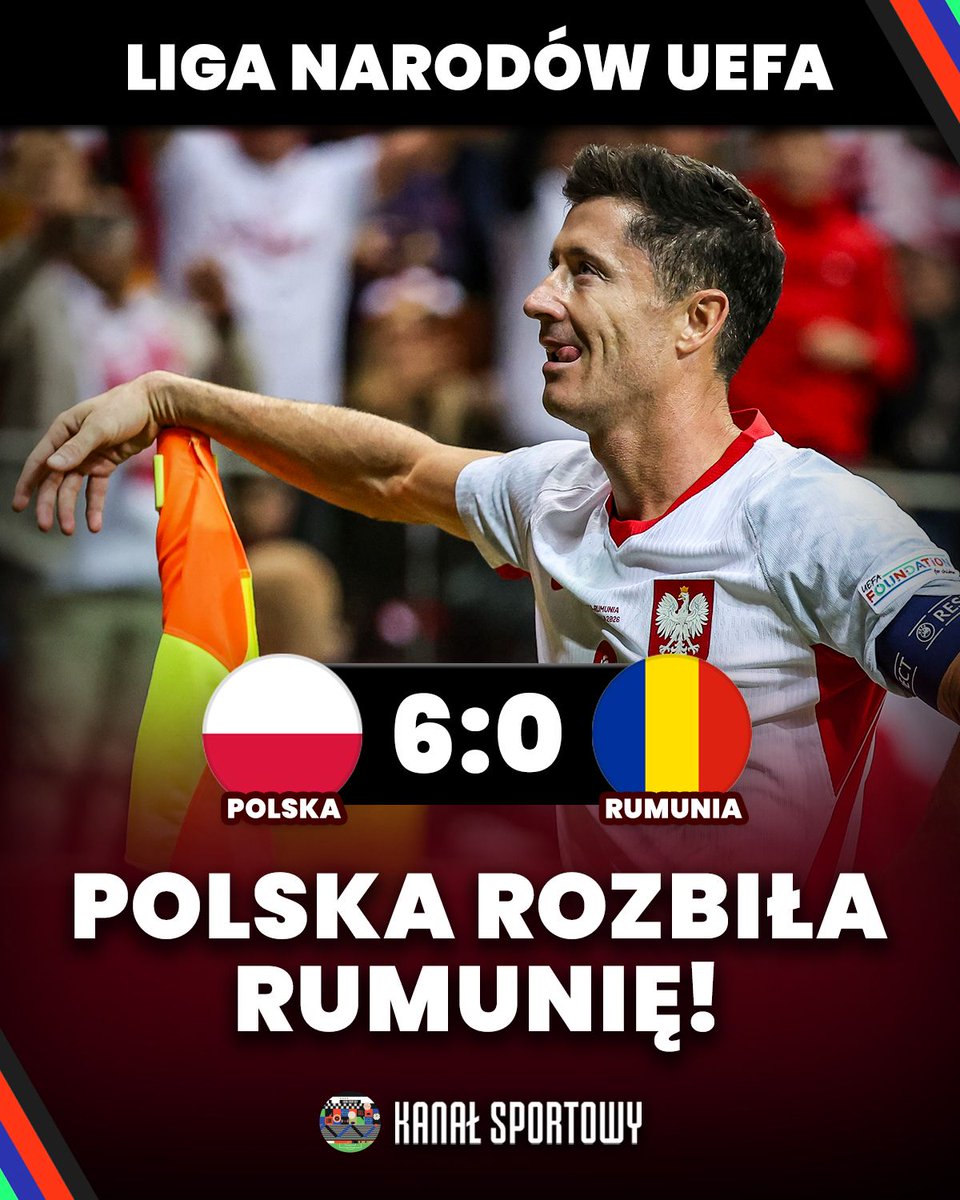 Sportowy_Kanal's tweet photo. Hat-trick Lewandowskiego‼️

Polska rozbiła Rumunię aż 6:0‼️ https://t.co/qnkmlB6uvT