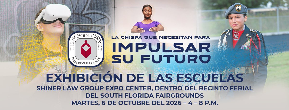 PBCSDEspanol's tweet photo. Descubran la chispa que necesitan sus hijos para impulsar su futuro
¿Les interesa ser médico, Chef, abogado o ingeniero? Sea cual sea su pasión, tenemos el prog.
No se pierdas la mejor oportunidad del año para explorar increíbles opciones educativas en la Exhibicion de  Escuelas. https://t.co/Z7v8ODcp3u