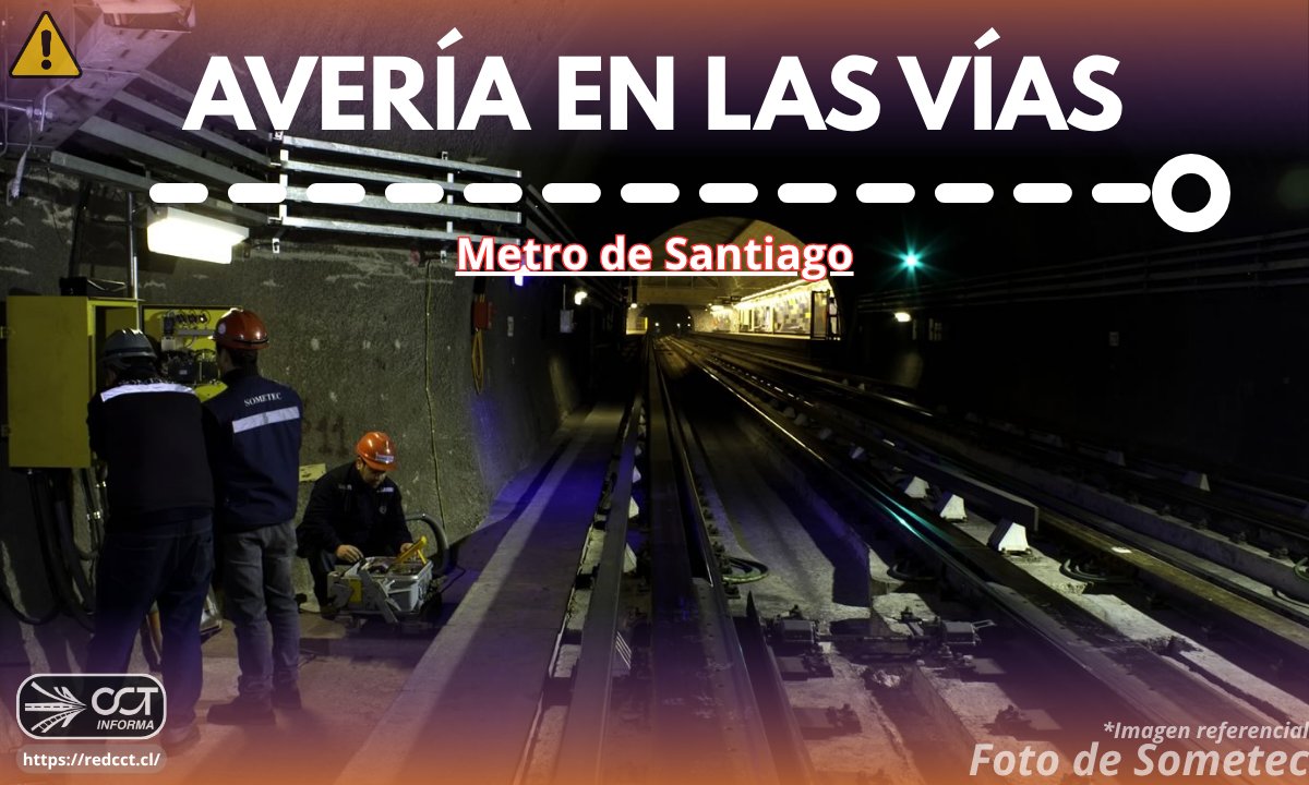 cctmetrostgo's tweet photo. ⚙️🚇 [17:23] Debido a la Variación de Voltaje, Línea 5 presenta reducción de velocidad entre Plaza de Maipú y Mirador.

☝🏻 Anticipar atrasos en la frecuencia dado que 27 de las 30 estaciones está con esta reduccion de velocidad. https://t.co/GoKeEm811n