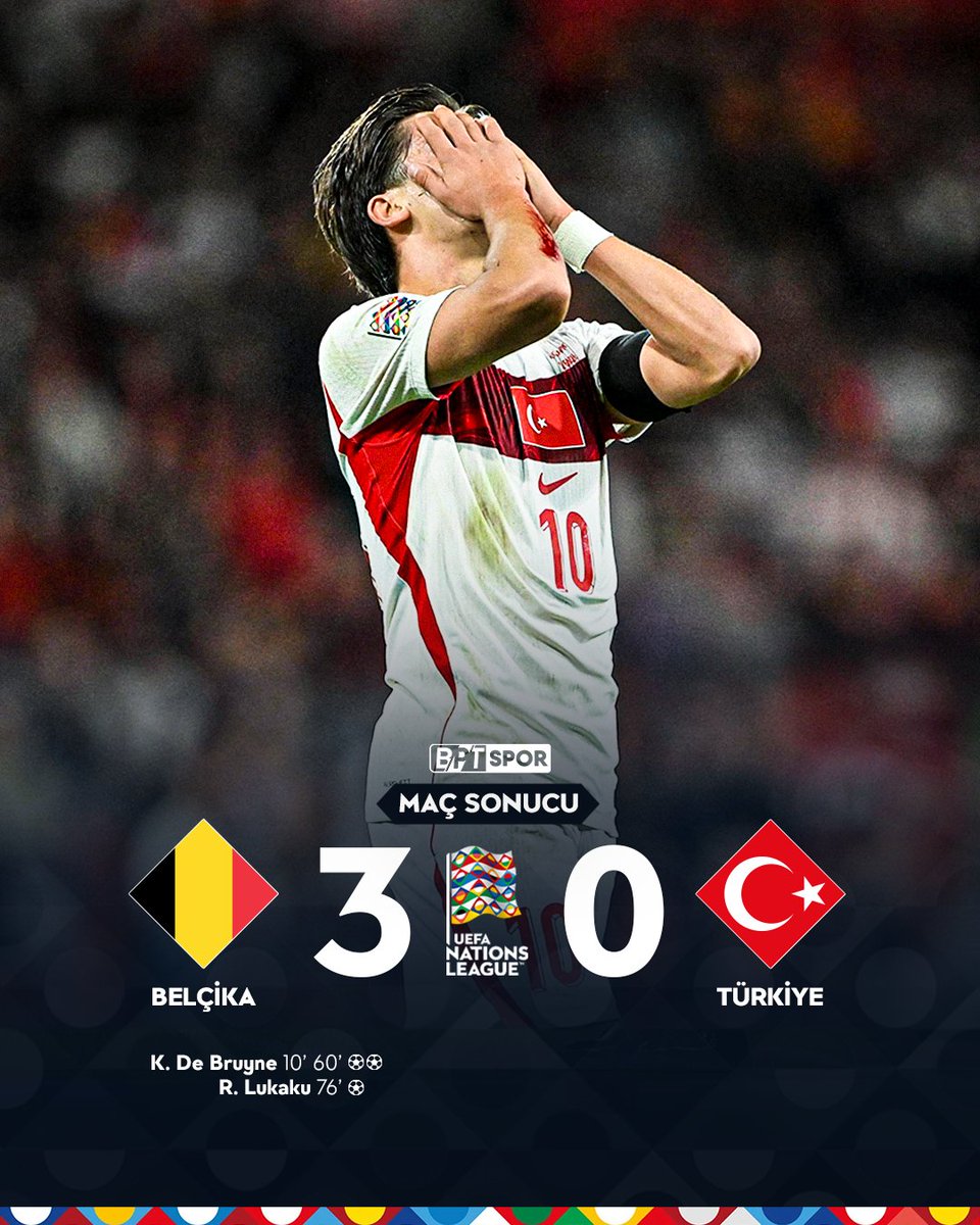bpthaber's tweet photo. MAÇ SONUCU | 🇧🇪 Belçika 3 - 0 Türkiye 🇹🇷

Milli takımımız, Belçika karşısında Uluslar Ligi'nin üçüncü karşılaşmasında Liege'den mağlup ayrılıyor. https://t.co/02NNZtRvcO
