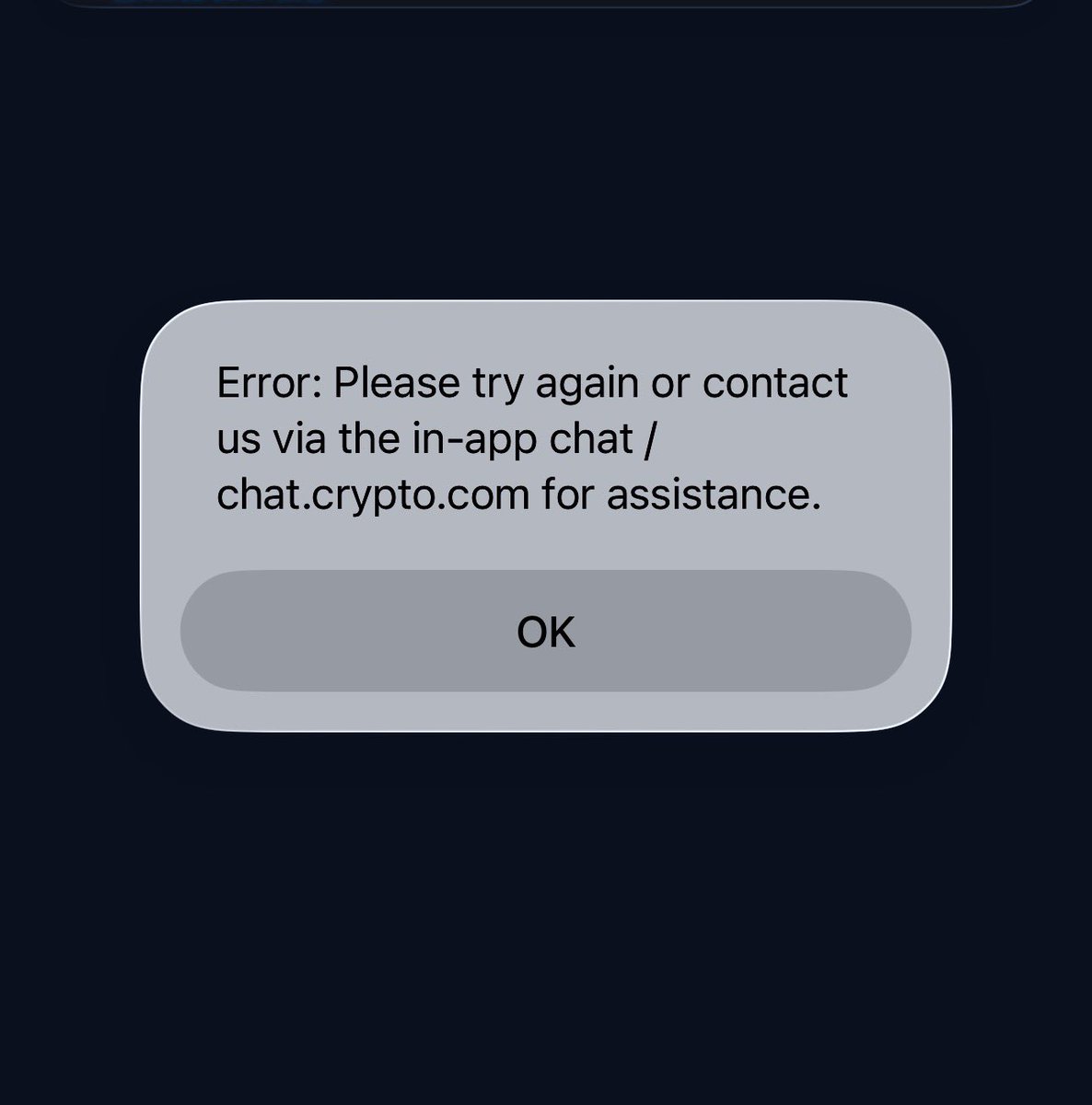 Dustyh89's tweet photo. @cryptocom Can’t even log in, keep getting this error https://t.co/7eLYQxtYfp