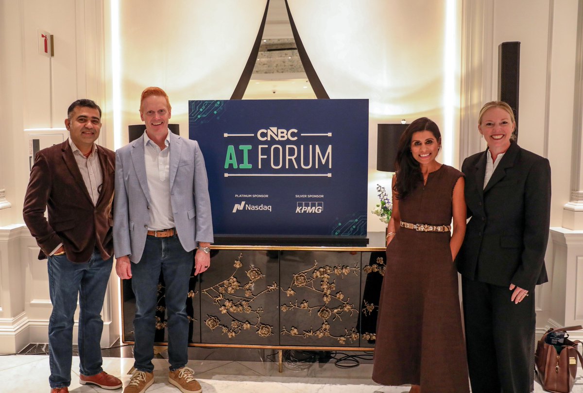 Nasdaq's tweet photo. As AI continues to reshape the global economy, collaboration across business, technology and policy has never been more important.

Nasdaq was proud to sponsor the @CNBC AI Forum in Dallas and engage in conversations on the future of AI and innovation. https://t.co/XShxL44Dfq