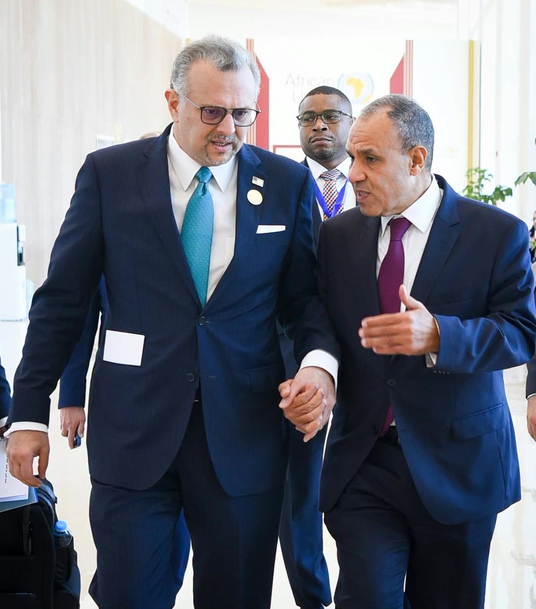 US_SrAdvisorAF's tweet photo. Good meeting with Egyptian Foreign Minister Dr. Badr Abdelatty on the margins of the Africa Business Forum in Cairo. We discussed our longstanding U.S.-Egypt strategic partnership and shared regional priorities, including advancing unification in Libya, resolving the conflict in Sudan, and promoting peace and stability in the Horn of Africa.
