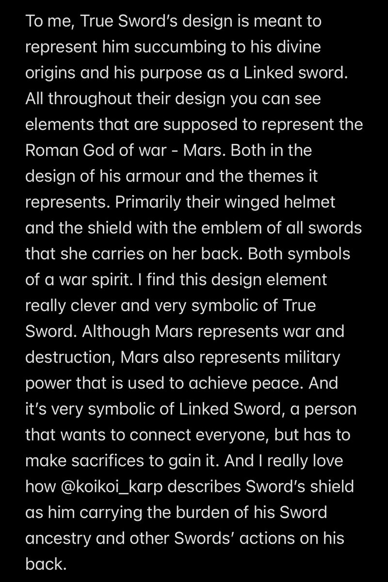 toy_aquarium's tweet photo. I really loved the True Sword design analyses shared by others and their symbolism so I wanted to add my own reading!🧵

Warning, there’s a lot of text, but I tried to separate my thoughts into images for easier reading

(Sorry if I’ve made any spelling mistakes!) https://t.co/NhcoXyeDAv