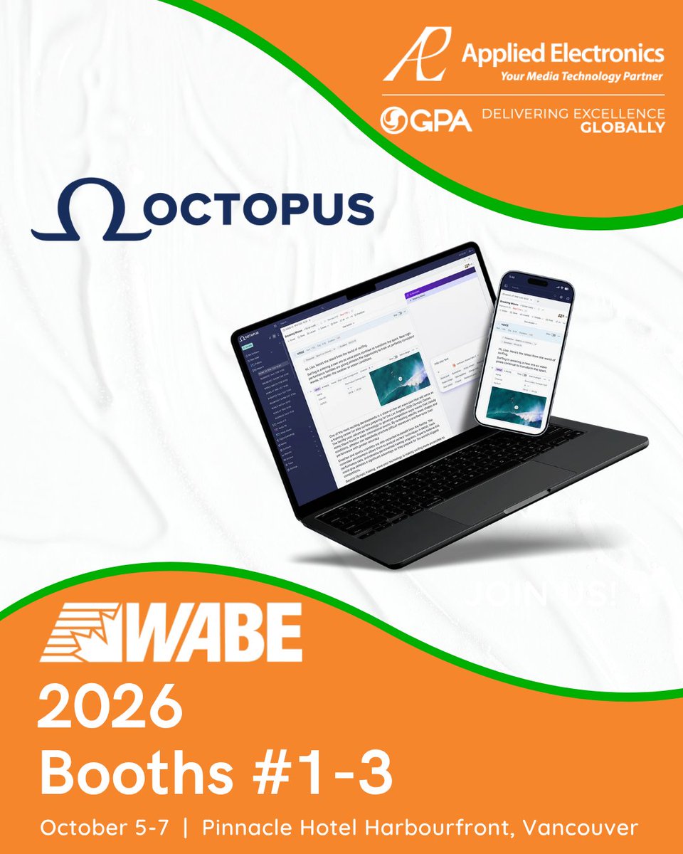 Applied_tweets's tweet photo. 📰 See what’s next for the newsroom with Octopus!

#WABE2026 #Octopus #iReporter #NRCS #Newsroom #BroadcastTechnology #Broadcast #AppliedElectronics https://t.co/9c2UtayHcQ
