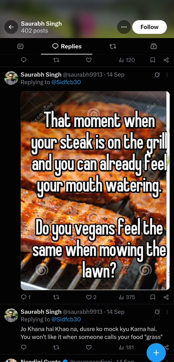 gorge_le1's tweet photo. @saurabh9913 @kv_ravindra @Hemanto1te @MubbashirAli10 @CuteAaruhi4 Why screaming ? ?everyone who post against islam ? ? When its come about vegetarian food u screaming eating about steak ? ? Singh are never againt of those even khalistani too !but u damn mullea 😅😆😆😅😅 https://t.co/cNjdQ6rNOe