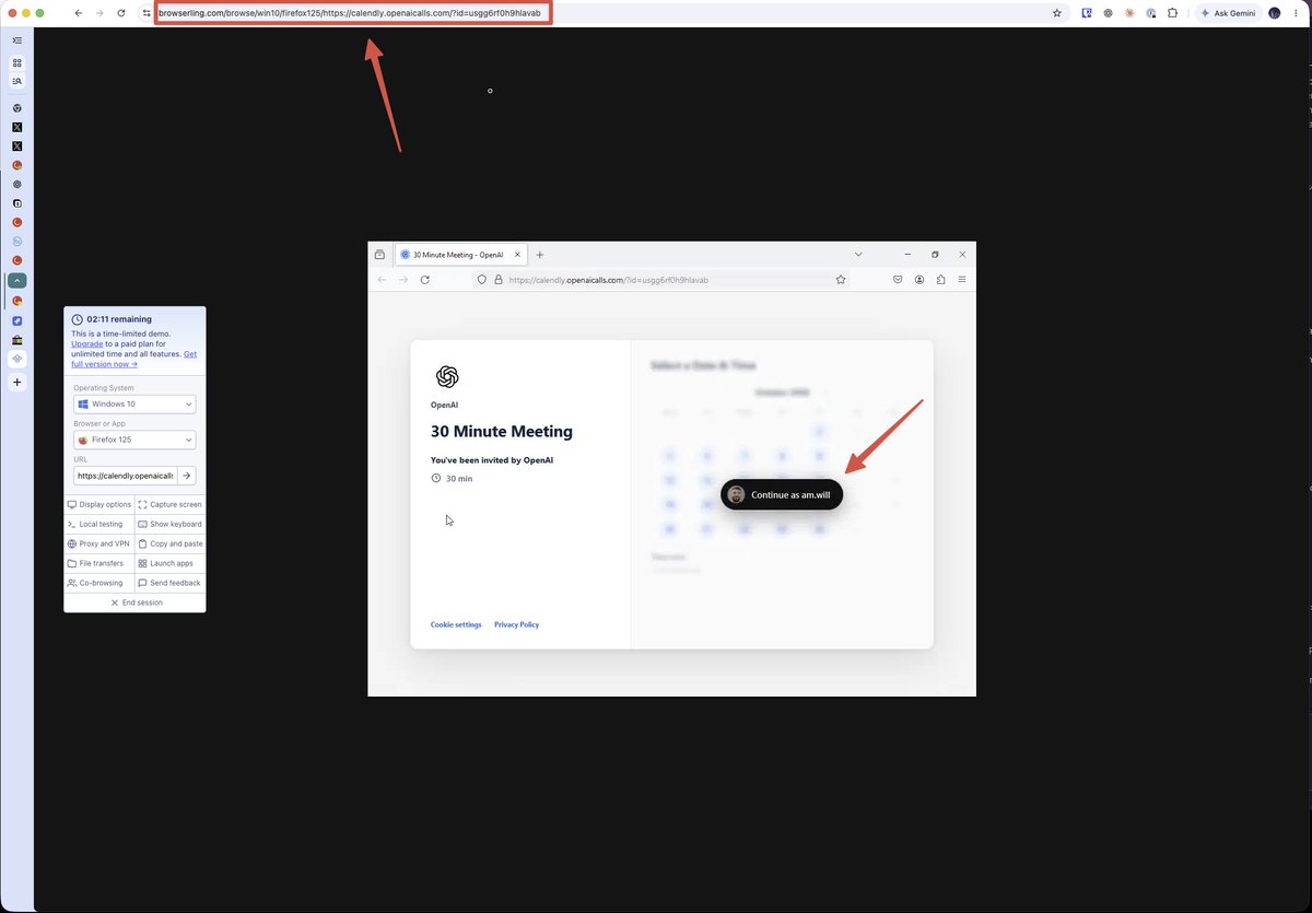 LLMJunky's tweet photo. WARNING: There's a wave of fake OpenAI scammers right now.

If you receive any link on X, you should ALWAYS be suspicious, even if you know that person. 

Even if you've engaged with that person 1000 times.

They could have been hacked.

If you receive a link from someone, its simple to copy/paste it into Browserling.

This scammer sent me a Calendly link which somehow had my X username cached (even though its a VM lol), and is impersonating a dev.

They will do a flurry of comments and posts about AI to look legit, and if you move too fast, you're cooked.

Slow it down. Think.

The two scammers I can confirm are:

@BreanneWarnerr
@dyong126 

@X unfortunately doesn't seem to care, and neither does @Calendly because neither of them have done anything about these scams -- no matter how many times they're reported.

Shameful. 

You are especially going to be targeted if you have more than a thousand followers. 

To protect yourself, just don't click links on your machine, and certainly do NOT log in to any accounts while following random links. Ever. Never ever ever.

If you want to verify a link, open it in a free browser VM like @browserling