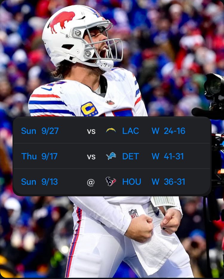 BuffaloMuse's tweet photo. Buffalo is 3-0 with 101 points through three games… for the third straight season.
 No team in NFL history has ever done that more years in a row. https://t.co/lGxvdk9r8Z