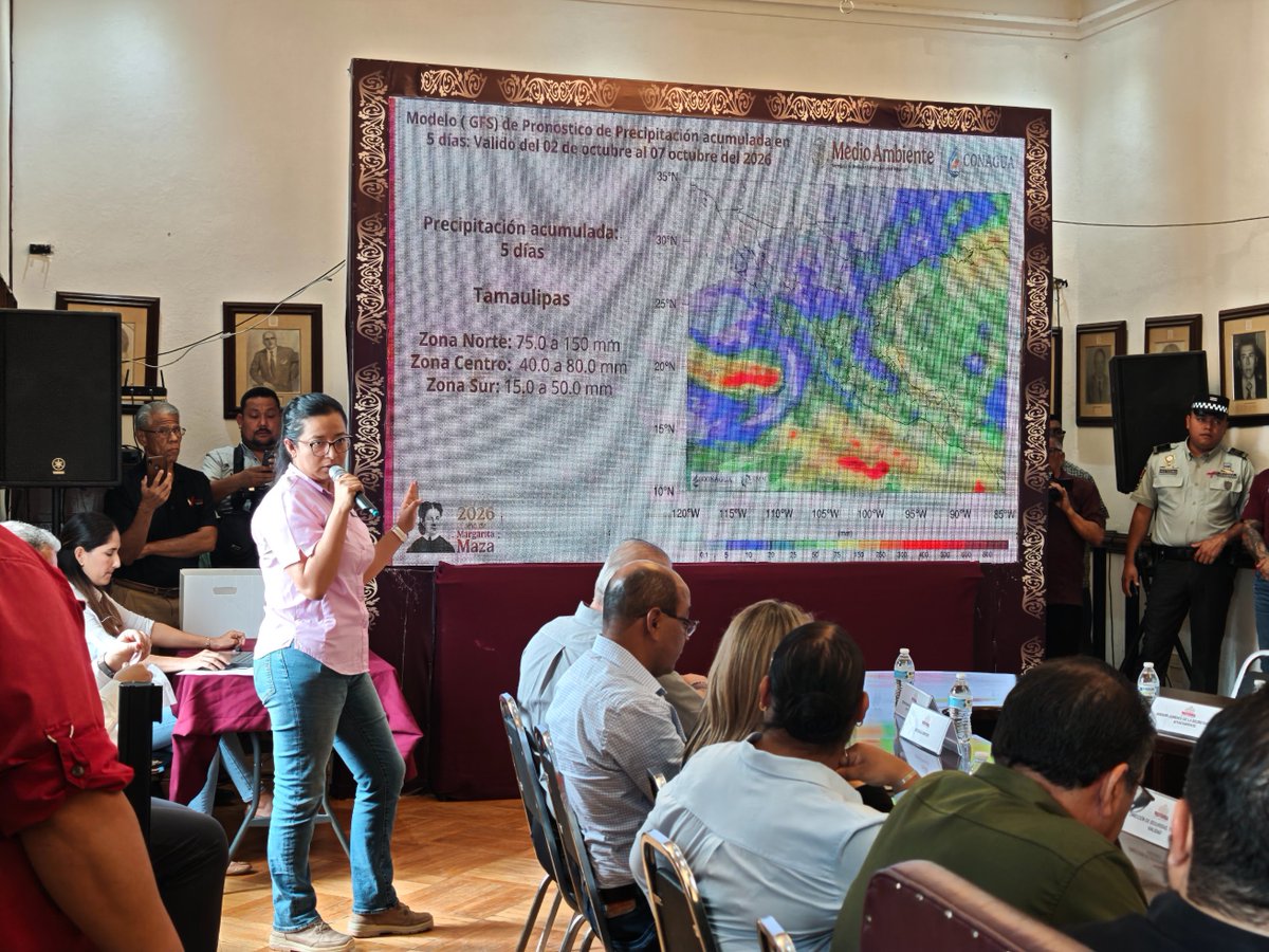 ConaguaOCGNte's tweet photo. La #Conagua participó en una reunión extraordinaria del Consejo Municipal de Protección Civil, en coordinación con autoridades del Gobierno del Estado de Tamaulipas, municipales y Protección Civil.

El objetivo es fortalecer las acciones preventivas y mantener la coordinación ante las lluvias previstas para este fin de semana, que podrían generar acumulaciones importantes de agua.