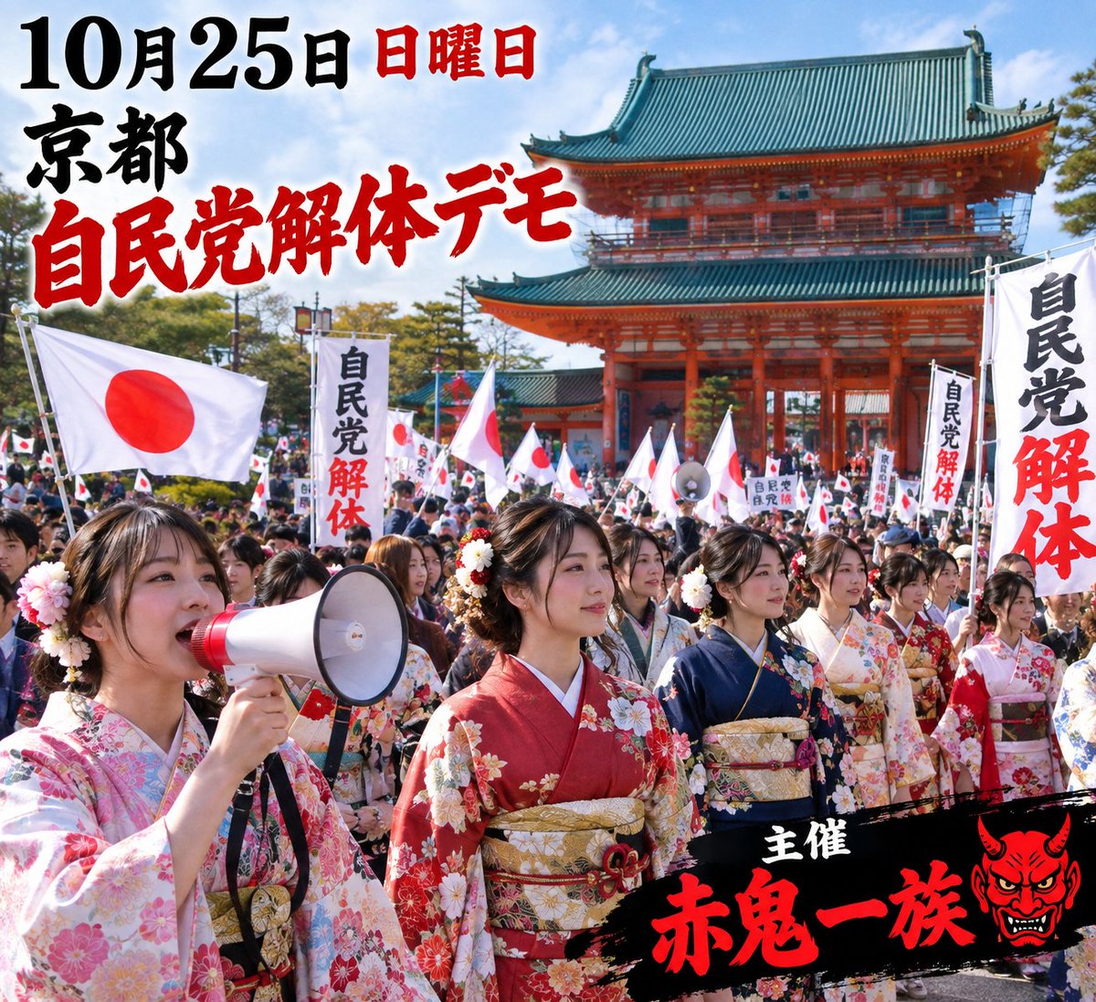 fth6o's tweet photo. 京都から声を上げます。
私たちの暮らしと未来を、私たち自身の声で変えていく。
説明責任を。 公正な政治を。 国民の声が届く政治を。
自民党政治を終わらせ、政治を国民の手に。
＃自民党解体　＃京都　＃デモ https://t.co/pURH04h91s