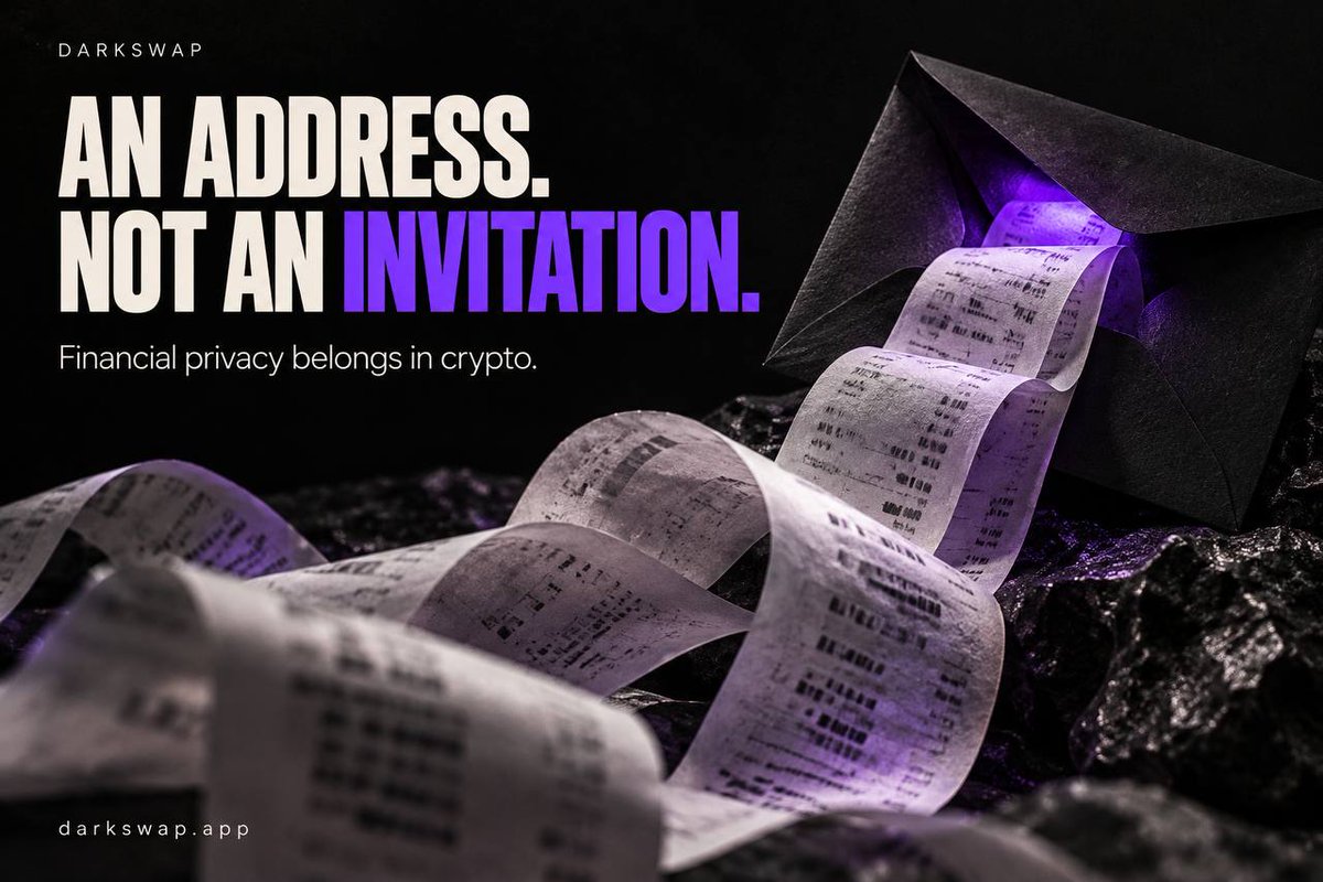 DarkSwapApp's tweet photo. your balances, your habits, who you pay. 

that's a lot to reveal through one address.

we're building for people who want more privacy when moving their money.

https://t.co/2zxo00H8Xj https://t.co/9x3bhTtvPZ