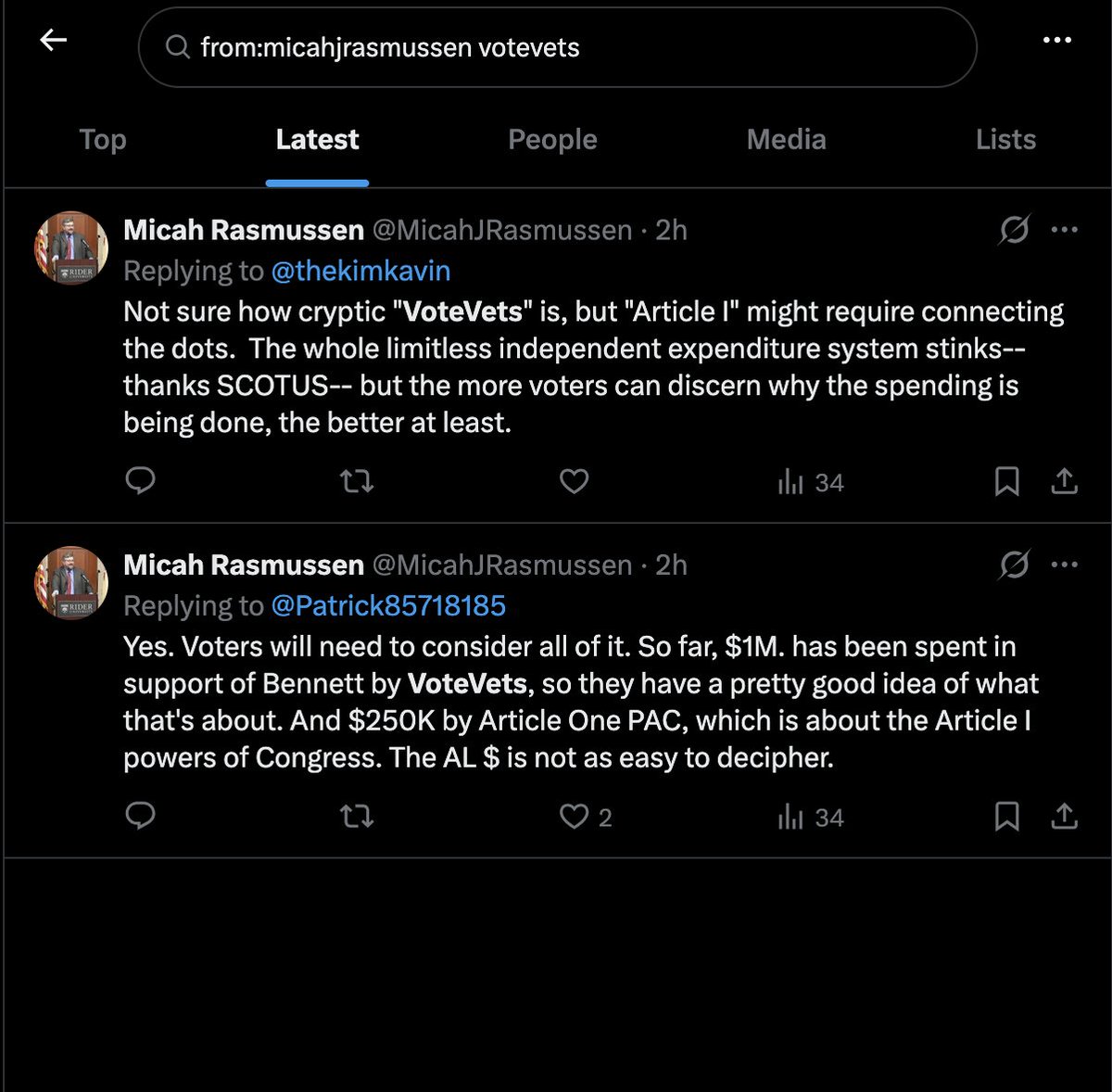 WhaleLionTiger's tweet photo. @MicahJRasmussen @thekimkavin Article I has been on the air supporting Bennett since May.

VoteVets has done so since June.

Yet you haven't mentioned those groups until today, following responses to your one-sided coverage. After all, it's only bad when it's GOP PAC's, right? https://t.co/kunpUNSMq0