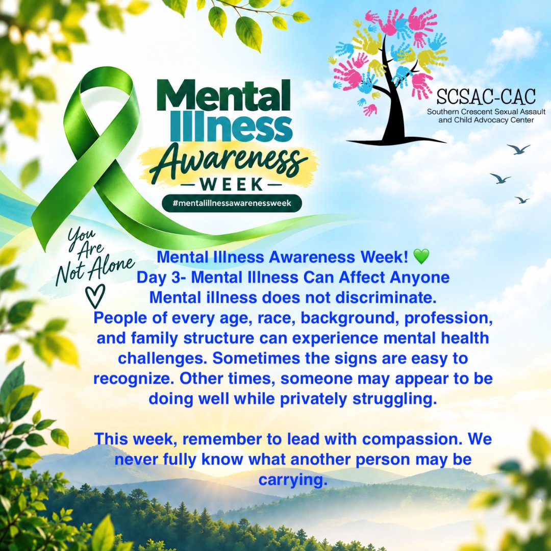 SCSAC's tweet photo. #MentalIllnessAwarenessWeek💚💚💚
#YouAreNotAlone https://t.co/uezJhq0L67
