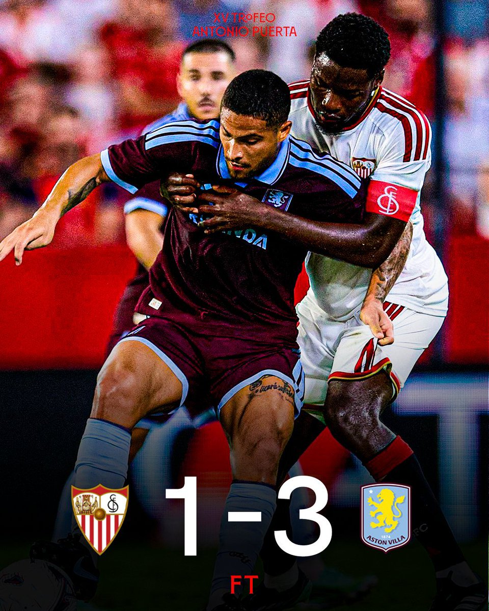 LigaFootbal's tweet photo. 🚨 TERMINÉ !

🇪🇸 Séville FC 1-3 Aston Villa 🏴󠁧󠁢󠁥󠁮󠁧󠁿

Aston Villa remporte le trophée Antonio Puerta ! 🏆

🎶 Premier club anglais à soulever ce trophée ! https://t.co/vJCEZ572TY