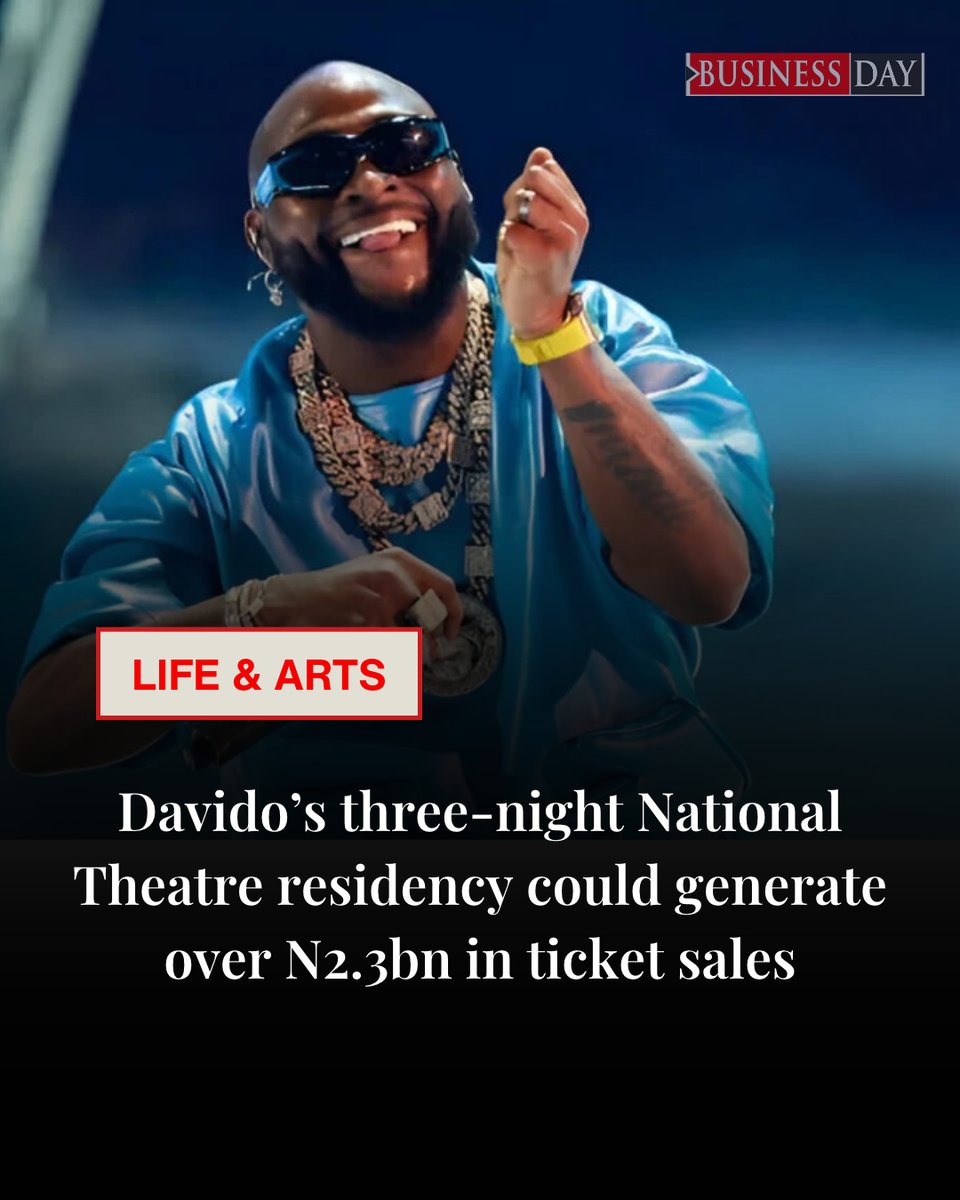BusinessDayNg's tweet photo. Davido’s three-night Oriadé residency at the National Theatre in Lagos could generate an estimated N2.3 billion in gross ticket sales if the available seats on its published seating map are sold at their respective prices...

https://t.co/s2RledMdaB https://t.co/5KTbWxcoB7