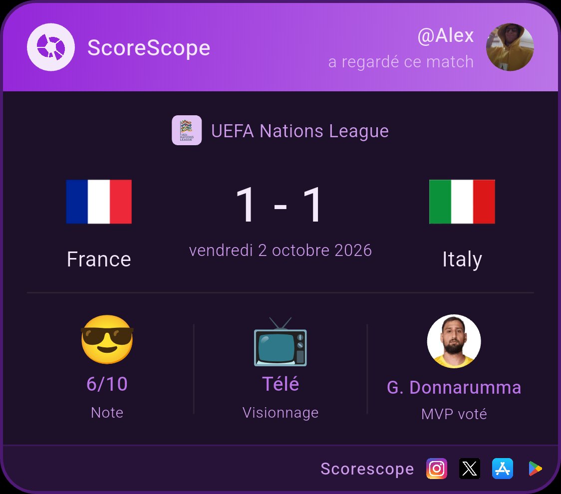 AlexBoucard's tweet photo. J'ai noté France - Italie sur @ScoreScopeApp ! https://t.co/4tlg5j82jw
