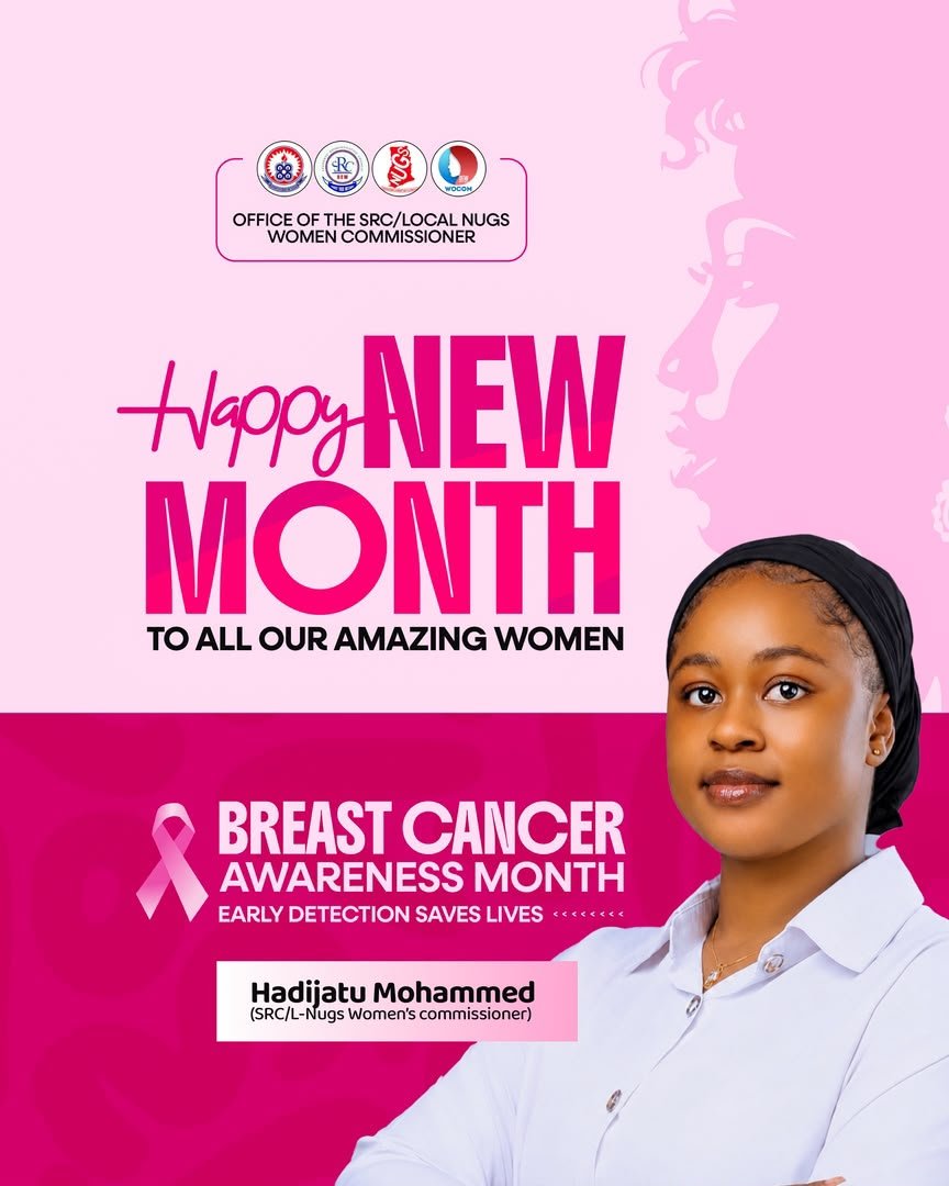 UEWCampus360's tweet photo. 𝐍𝐀𝐓𝐈𝐎𝐍𝐀𝐋 𝐔𝐍𝐈𝐎𝐍  GHANA STUDENTS UEW
HAPPY NEW MONTH TO ALL OUR AMAZING WOMEN!
The Office of the SRC/Local NUGS Women Commissioner, led by H.E. Hadijatu Mohammed, wishes all the beautiful and strong women of UEW a happy and fulfilling new month.
 #BreastCancerAwareness https://t.co/LrzV4wYQbZ