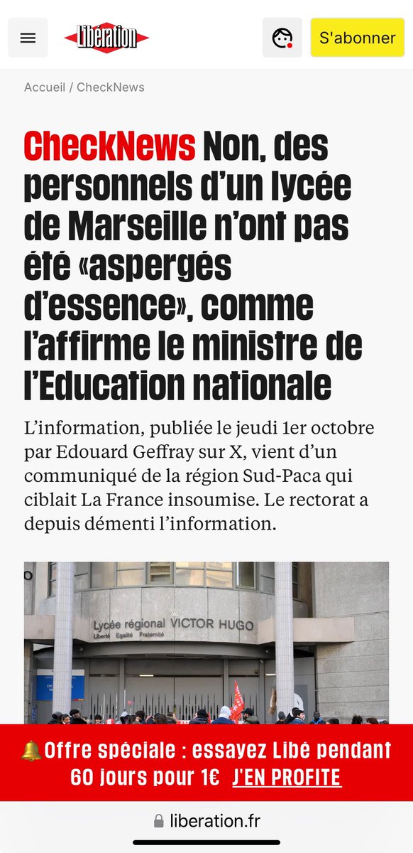 BMoon_bee's tweet photo. «Blessée à l’acide a Saint-Denis ou aspergés d’essence  à Marseille : itinéraires des fake News d’état » via @CheckNewsfr 

Le 1er ministre MENT aux français et les chaînes d’intox en continu relaient ses mensonges pour manipuler l’opinion publique contre les lyceens et LFI !!! https://t.co/QFbVk01exs