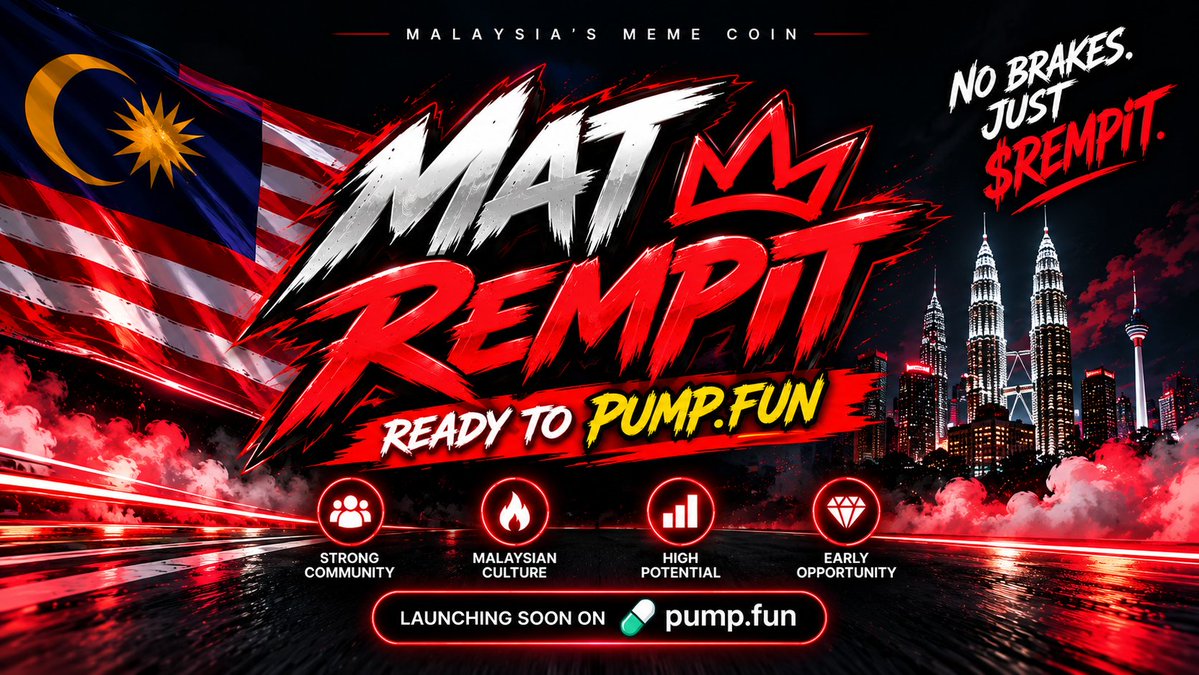 MatRempitCoin's tweet photo. 🇲🇾 MALAYSIA, START YOUR ENGINES.

🏁 MAT REMPIT $REMPIT is getting ready to hit https://t.co/sTE6gMUdIk.

Built from Malaysian meme culture.
Powered by the community.
Made to make some noise. 🔥

⏳ Launching soon.

NO BRAKES. JUST $REMPIT.

Follow. Stay ready. 🏍️

#REMPIT #MATREMPIT #Memecoin #PumpFun