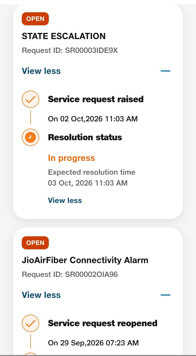 saratsiva's tweet photo. @JioCare
Airfiber ID: 6755357228.

7th day without internet. 5th day with service request cancelled by jio. 0 response from jio scamster care. 0 help from service request/appellate /escalation.Jio care team will lie to me again 7th time on x. 0 help from local jio team. https://t.co/q8wIrAsBQl