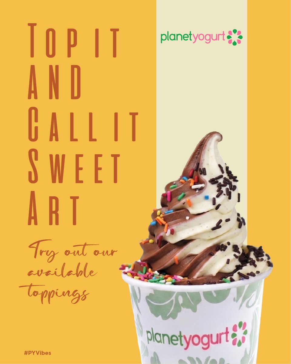 PlanetYogurt's tweet photo. Bring the crunch, add the fruit, throw in the chocolate because your froyo cup deserves the full treatment. Make it colorful, chaotic and completely yours.
#PYVibes https://t.co/x73olvVYYc
