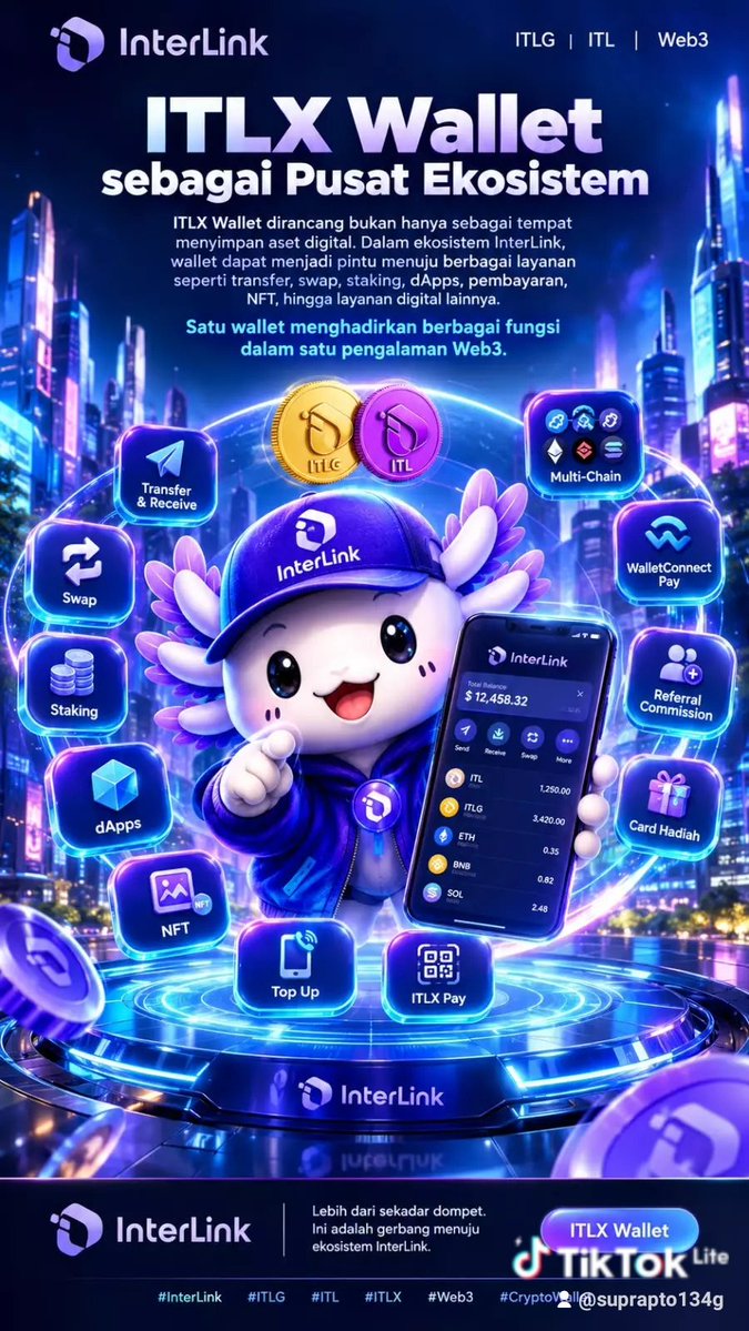 Suprapt59801861's tweet photo. ITLX Wallet = Pusat Ekosistem

Bukan cuma simpan aset. Di InterLink, wallet jadi pintu ke transfer, swap, staking, dApps, payment, NFT &amp; layanan digital lain.

Satu wallet, banyak fungsi dalam satu pengalaman Web3.
#InterLink #ITLG #ITL #ITLX #Web3 #CryptoWallet https://t.co/CTm9Gn8jqX