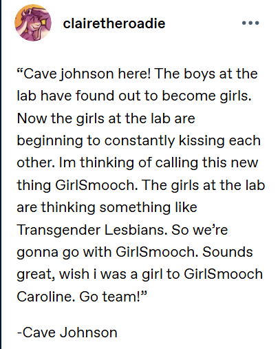 Sal_Predebut's tweet photo. portal 2 cave johnson transgender lesbian lgbtq+   girlmooch tumblr post meme https://t.co/5HRN3lBPJD