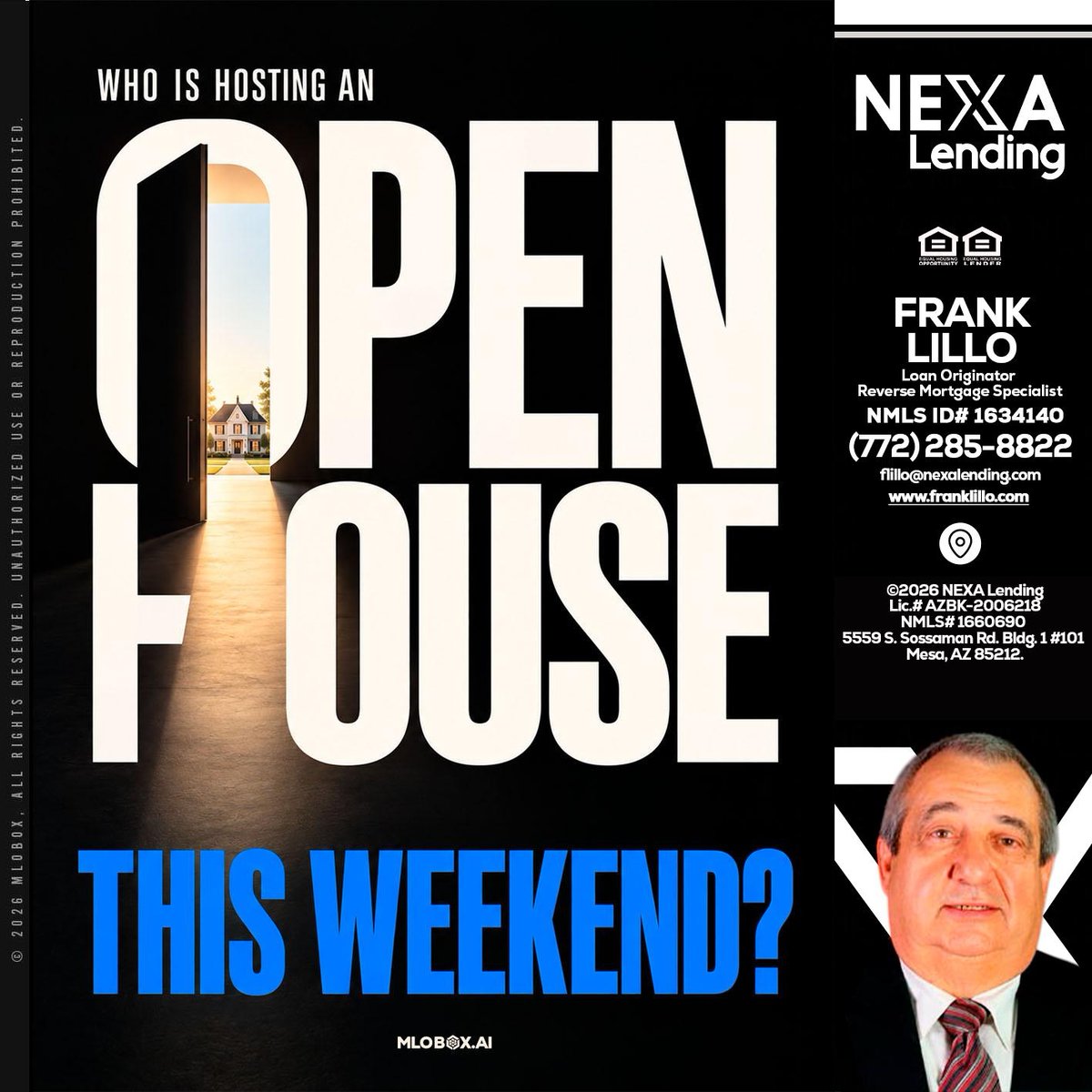 FrankLilloMTG's tweet photo. Join us for an exciting open house this weekend! Discover your dream home and connect with experts. 🏡✨ Can't wait to see you there! #OpenHouse #RealEstate #DreamHome

 📧 flillo@nexalending.com

 📞 (772) 285-8822 https://t.co/VyS0B95ATt