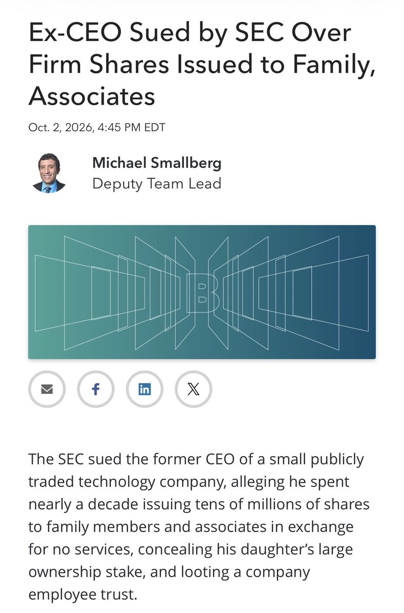 kshaughnessy2's tweet photo. $GTII 

SEC sues 82 year old former CEO, David Reichman, in Manhattan Federal Court, accusing him of siphoning millions from shareholders. 

His 54-year-old daughter and her trust are named so the SEC can claw back the cash and the house.

“From approximately 2016 to June 2024 Defendant 
Reichman…engaged in a 
fraudulent scheme in which he caused Global Tech to issue tens of millions of shares of its stock 
to his daughter, ex-wife, girlfriend, and an affiliated entity…by falsely telling Global Tech’s investors, and in some cases, its Board of 
Directors and transfer agents, that these issuances were for services rendered…

In fact, as Reichman knew or recklessly disregarded, the Share Recipients did not provide any services to Global Tech….” 

@kimkep4796