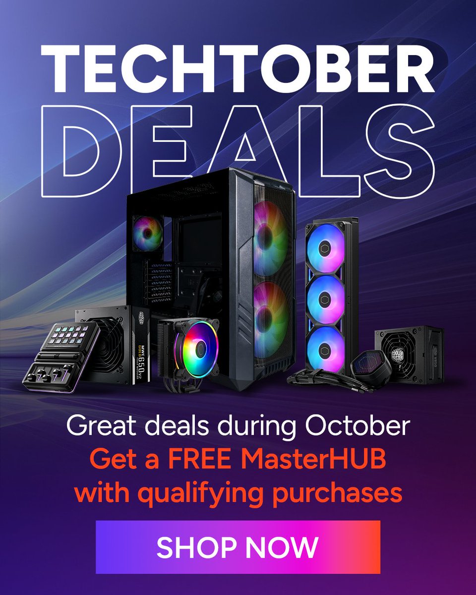 CoolerMaster's tweet photo. Your next upgrade comes with a little extra this Tech-tober. 

Purchase a qualifying HAF 500 Pro Bundle, V850 SFX Gold, or MasterLiquid Atmos II Pixel LED and get a FREE MasterHUB with your purchase. 

Shop eligible products: https://t.co/9t6SA9wxnO

#CoolerMaster #TechTober #PCBuild