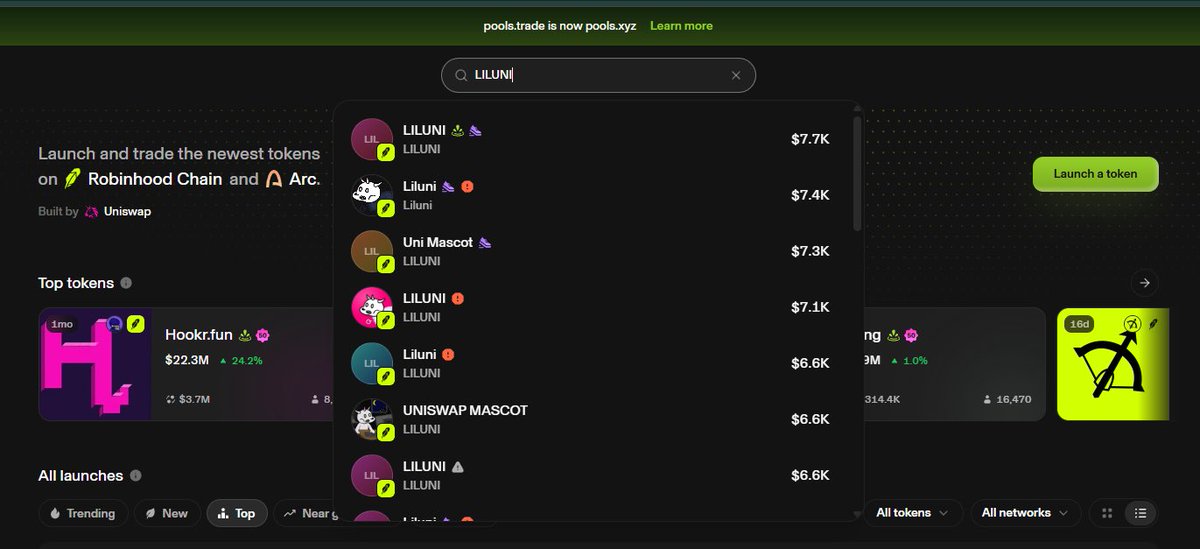 kbs17cm's tweet photo. This is seriously wrong. Why does RobinScan list the launchpad for Liluni as “Pools”? When I click on it, it takes me to Liluni’s page, where it even gives it a “Frontrunner” badge (even though it only holds Frong and Swappy).@econoar @TradePools @Uniswap @LilUni_Coin https://t.co/eobMfRfADG