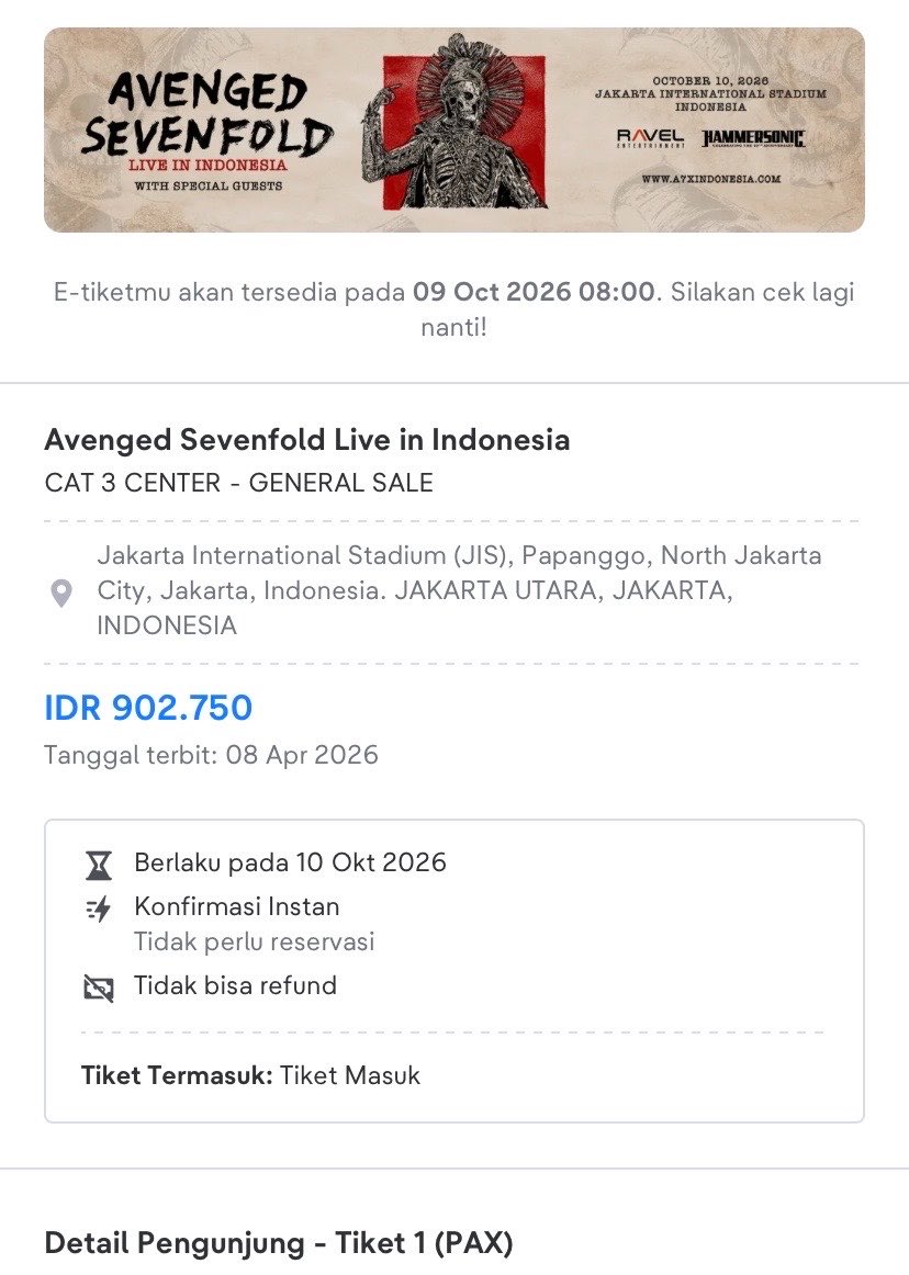 chochomelted's tweet photo. Wts tiket konser avenged sevenfold 750 nego sampe jadi, bisa cod malang, surat kuasa lengkap 

Wts wtb a7x avenged sevenfold jakarta jual tiket https://t.co/Zy13ZkOA9g