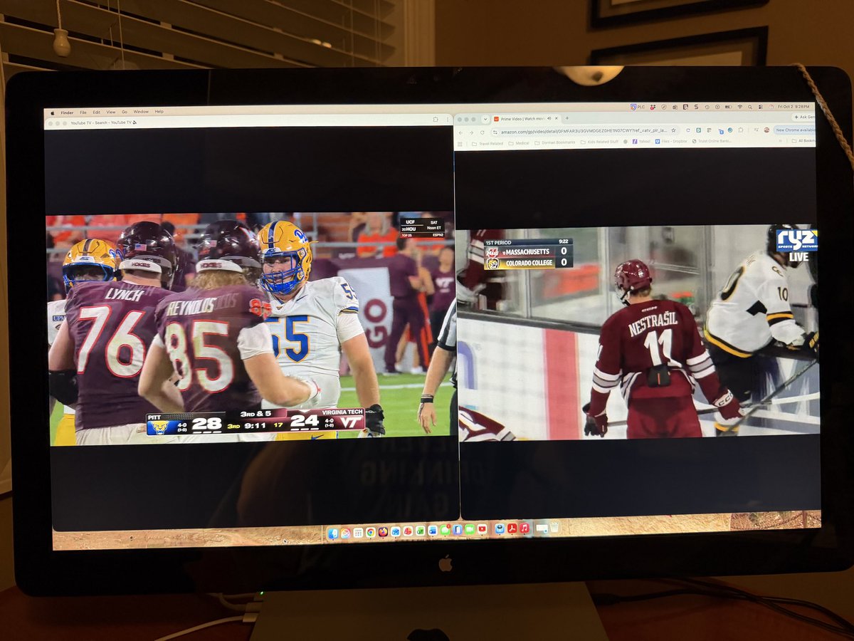 chemenginpa's tweet photo. Love my streaming services! Watching @VTechFootball AND @UMassHockey at same time! #GoHokies🤘🔥🏈#GoUMass🤘🔥🏒 https://t.co/BtbpMjISgy