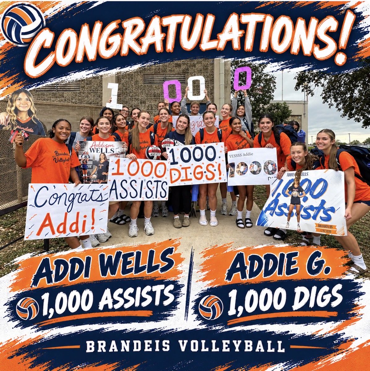 BrandeisVB08's tweet photo. 🌟A perfect night to celebrate our TEAM WIN vs Reagan, Freshman setter earned 1000 Assists, &amp; our Sophomore Libero earned 1000 digs 🌟 Congrats to Addi &amp; Addie!!! We are proud of you both! #futureisbright @hinojosa_david @Coach_KLewis @danaperry73 @sa_terrence1 @AlamoVB https://t.co/ud4i7ay6IH