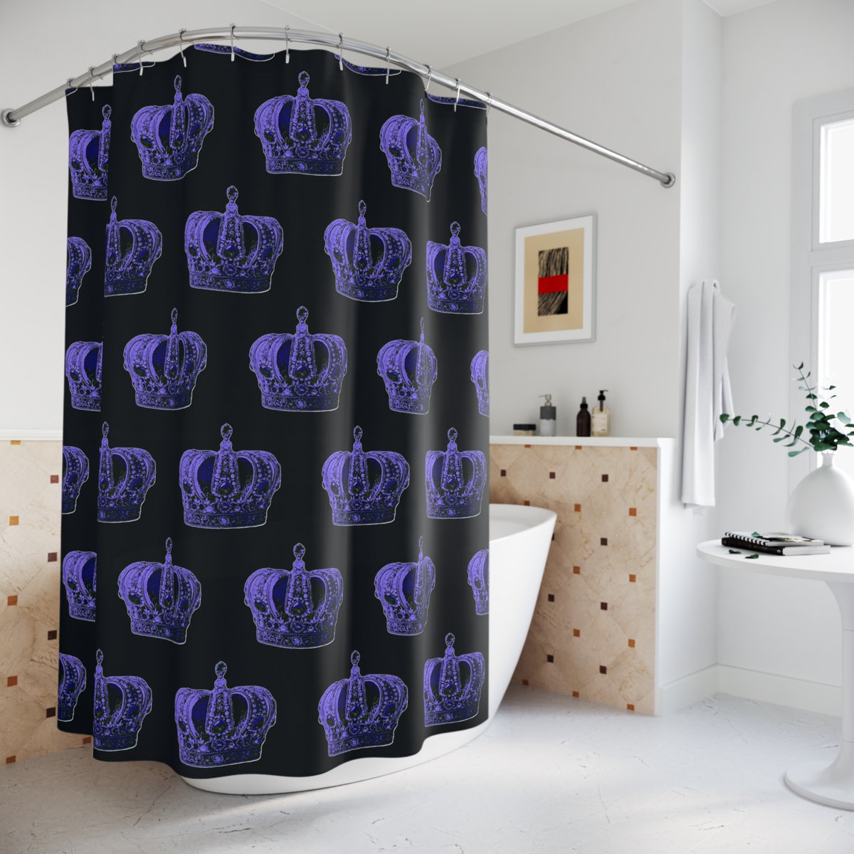 VanessaMacabre's tweet photo. ROYALTY Blue Grey Crown Shower Curtain Layout Design 2 https://t.co/69Gd39hNsC via @Etsy https://t.co/zzE9VcGENN