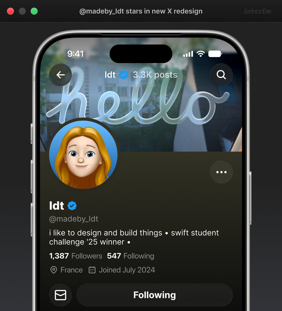 interfae's tweet photo. redesigning random X profiles – Day 2!
here's @jvepng and @madeby_Idt https://t.co/dnRGGGYY6Y