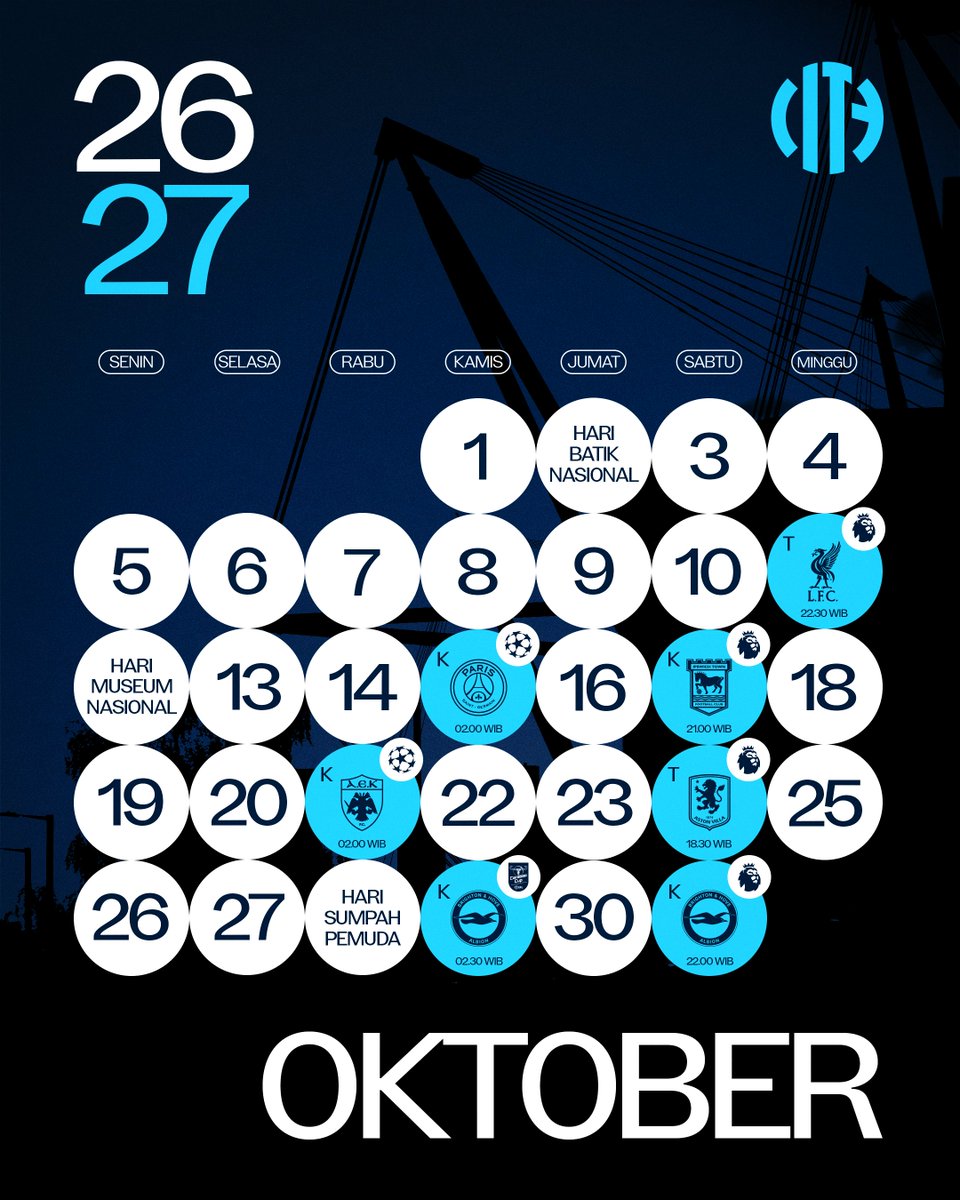 mancityIndo's tweet photo. 𝐊𝐚𝐥𝐞𝐧𝐝𝐞𝐫 Oktober City 🗓️🩵

Padat mari merapat 💪🏼 https://t.co/5wg8rPJGvo