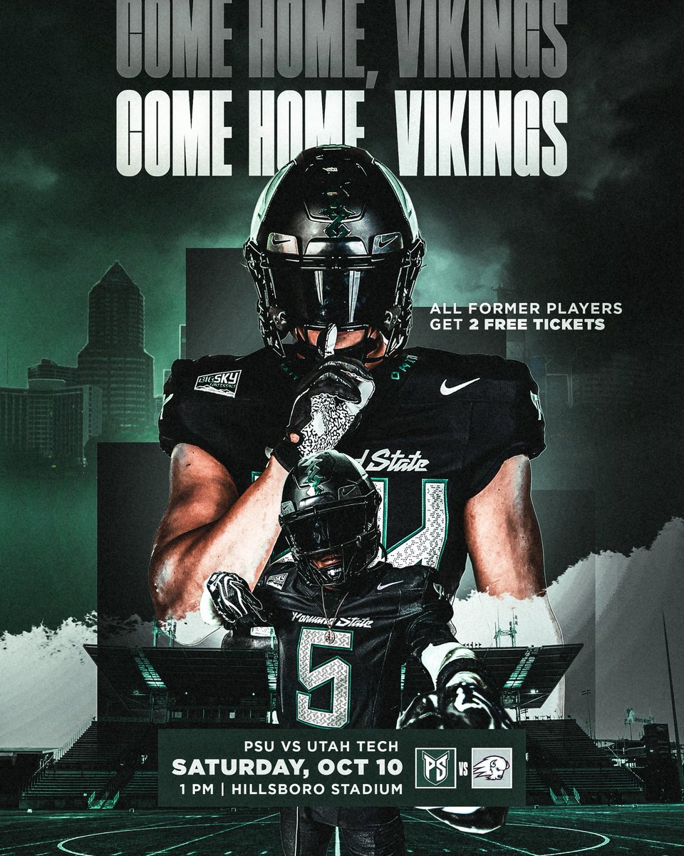 psuviksFB's tweet photo. Homecoming Next Saturday 🏡

We hope to see a lot of our @PSU_Alums back at our homecoming game next Saturday, Oct. 10, against Utah Tech.

Football alums who register via the link below will have access to two free tickets. 🎟️ 

🔗: https://t.co/gR14kuCB4g

#Born4TheStorm https://t.co/QHs7lLrfXL