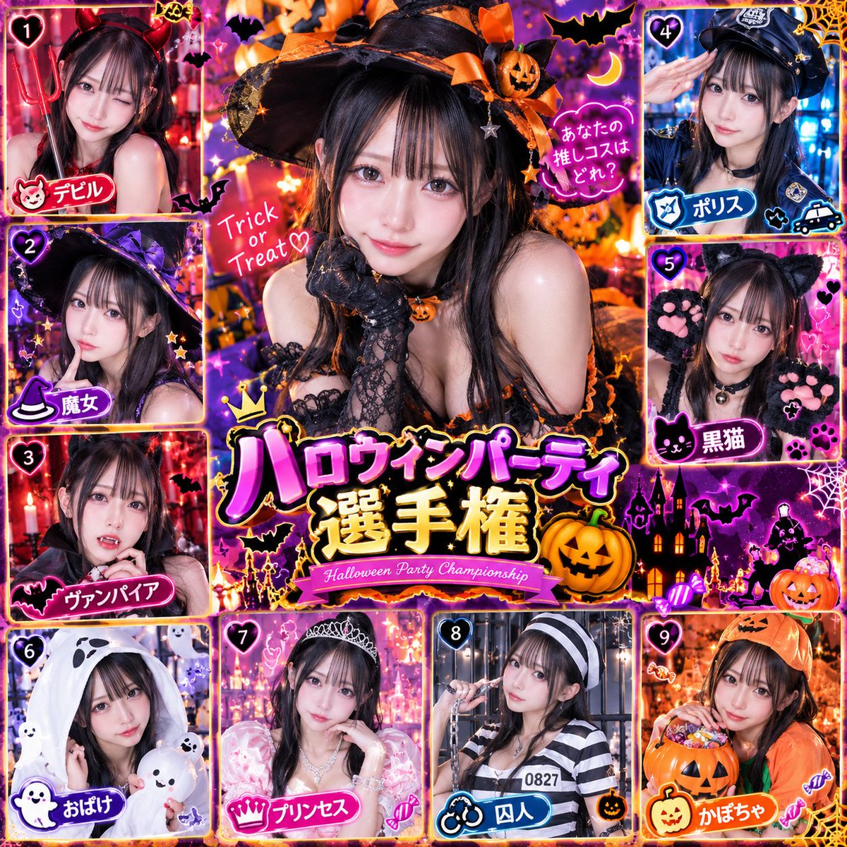 Adu9g's tweet photo. プロンプトお借りします🎃🦇🕸

 今年のハロウィンはどのコスプレが好き❓🧛‍♂️✨

『ハロウィンパーティ選手権』がスタートしましたっ\( ᐛ )/😈👮🐈‍⬛ ͗

デビルからかぼちゃまで、全部で10種類の衣装を着てみたよー🧙‍♀️👸💞

👻Trick or Treat🎃💖️

#AIart  #AI女子  #HIMARI https://t.co/OfchlC2fVy