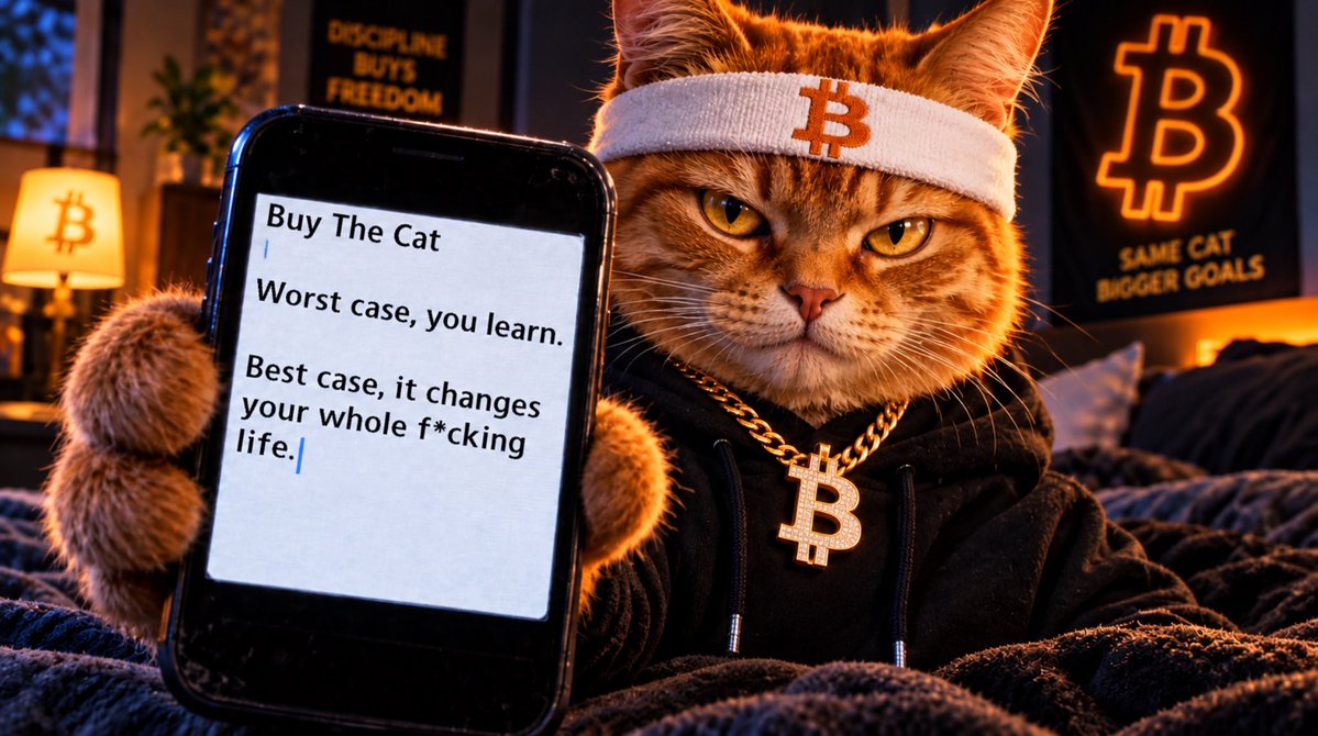 BTCbuythecat's tweet photo. @davidgokhshtein Buy The Cat. Memecoiners need to learn about Bitcoin. https://t.co/PlDKT75Pyi