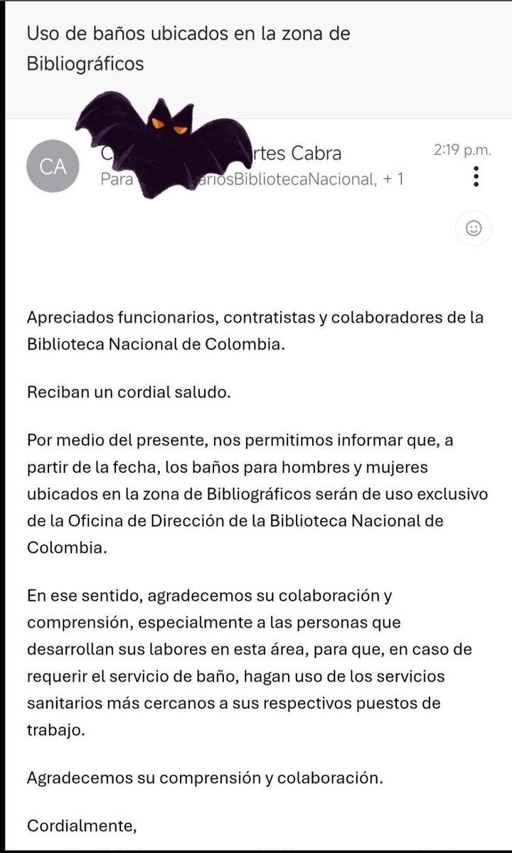 SrtaBovary's tweet photo. Empezamos bien con la directora de @BibliotecaNalCo…
Que los baños de su piso sólo los puede usar ella 🤦🏻‍♀️. 

¡Detalles que enamoran! https://t.co/QQbrIor4Z6