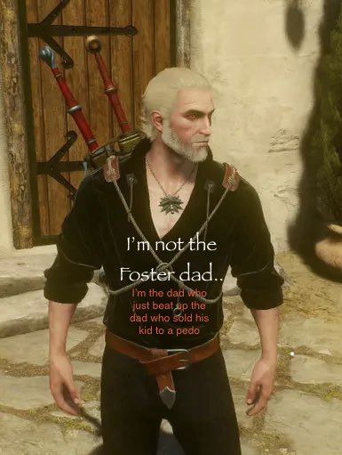 Brandorulz's tweet photo. @dailykusuriya Geralt (heavily coated in blood and clutching Lishu to his chest): Yennifer this is our new daughter- Lishu.
Lishu (scared out of her mind but in awe of Corvo Bianco and is just going with it): hi new mom https://t.co/BRSh3MwVcn