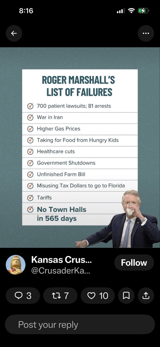 colabyrd6250's tweet photo. @HQNewsNow @KansasResisters Rap Sheet Roger continues to embarrass Kansas. He lies about his residency. He sued former patients and had some arrested. He got special treatment for his reckless driving charge. He lies about his opponent. He’s a Trump A$$ kisser! Scum! https://t.co/5zKJGn1gNC
