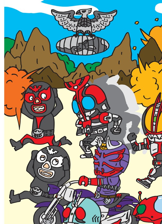 KamenRiderStore's tweet photo. 仮面ライダー生誕55周年記念
◤仮面ライダーまちがい探しイラストが誕生 👏◢

難しすぎるまちがい探しでおなじみのイラストレーター「THE ROCKET GOLD STAR」さんとのコラボが実現❗️ 🏍️🚀

10/16（金）からはオリジナルグッズも発売🥳✨

本日はまちがい探しイラストの一部を公開🏍️💨
計6個のまちがい見つけられるかな？

さらに10/4（日）から、仮面ライダーストア各店と仮面ライダーゼッツファイナルステージ愛知会場でまちがい探しが楽しめるチラシ配布が決定❗️
どうぞお楽しみに✨

イラスト：THE ROCKET GOLD STAR

【チラシ配布場所】
・仮面ライダーゼッツファイナルステージ愛知会場（10/4）
・ストア各店：東京店、名古屋店、石巻出張所、太秦映画村、新潟東映ホテル
・ポップアップ：博多マルイ、心斎橋パルコ(10/9～)
※ゼッツファイナルステージは愛知以外の会場でも配布いたします。
※配布場所は予告なく追加、変更となります。
※配布数には限りがございます。

#ザロケットゴールドスター
#まちがい探し
#仮面ライダーストア
#仮面ライダー生誕55周年