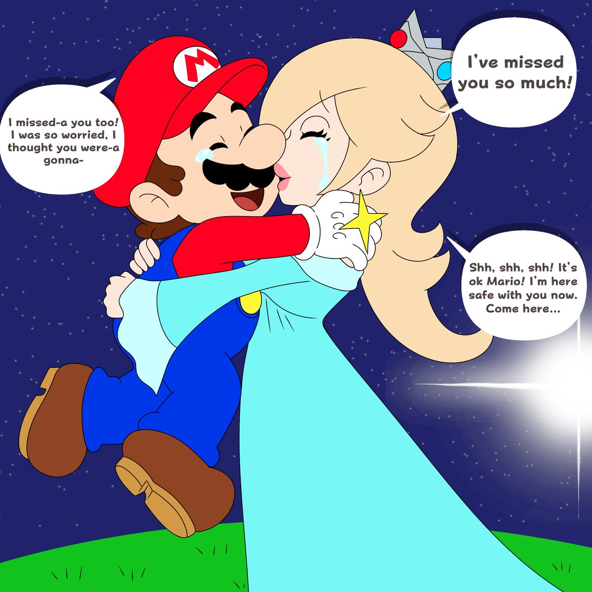 Xaviex2005's tweet photo. Headcannon: They had a heartfelt reunion after the movie. #ロゼッタ #Rosalina #PrincessRosalina #SuperMarioGalaxy #supermariogalaxymovie #princessrosalinafanart #MarioxRosalina https://t.co/sesEfLmBpc